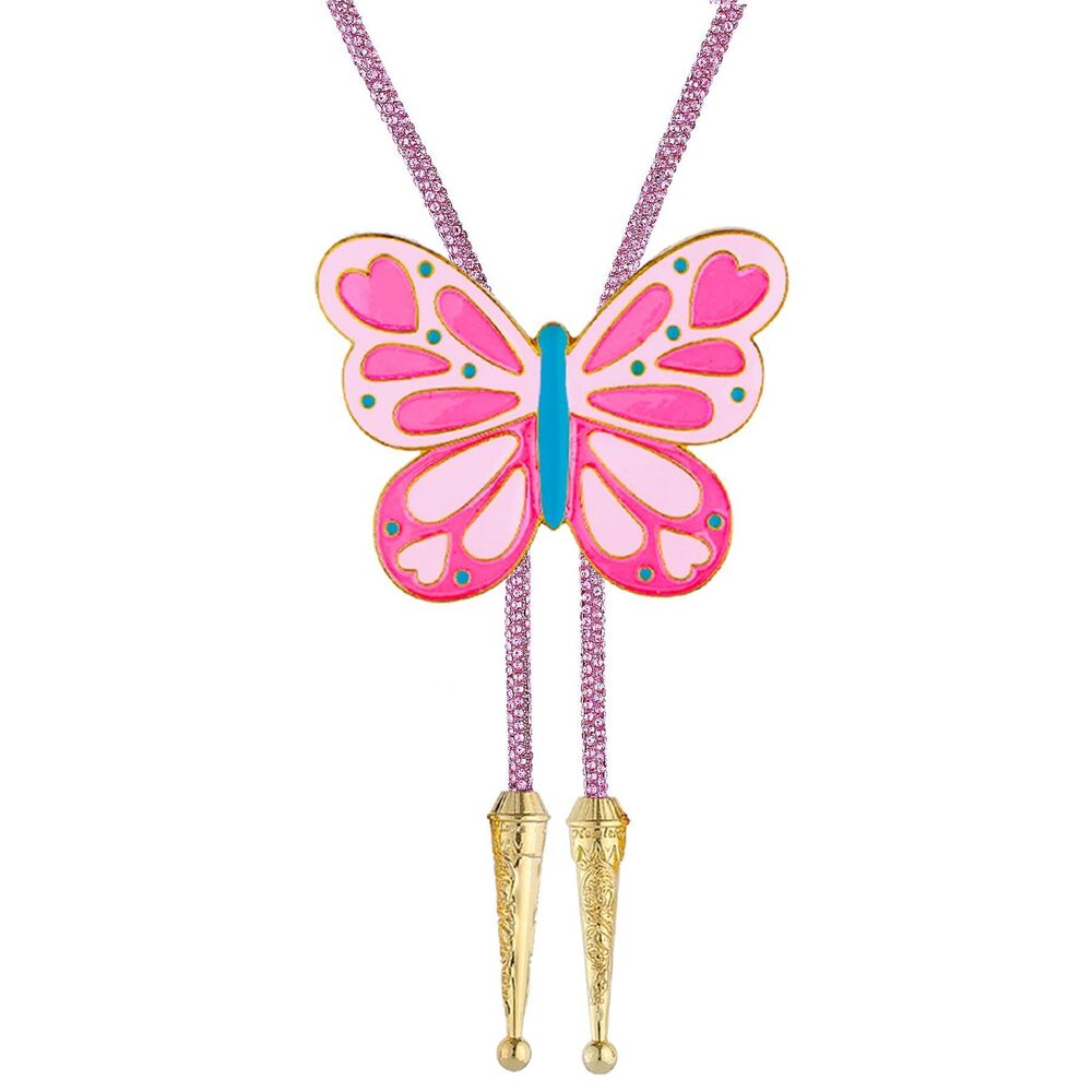 9254 Rhinestone Bolo Tie Pink Butterfly Bolo Tie Silver Sparkly Cowgirl